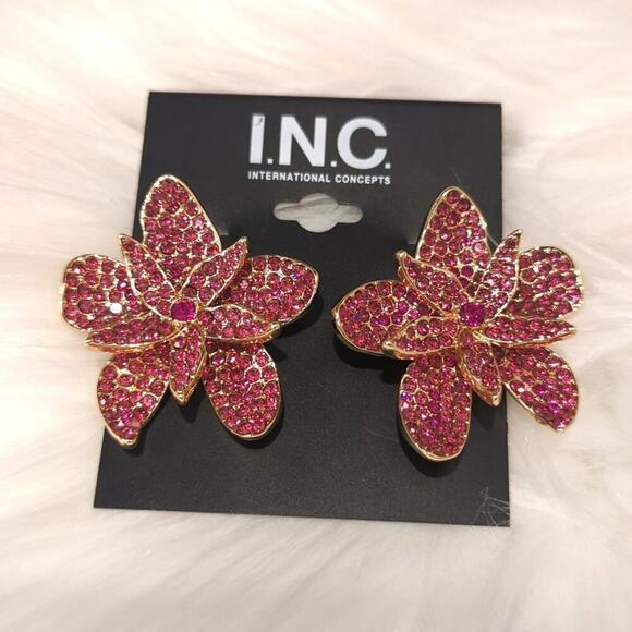 INC International Concepts  Gold-Tone Pink Flower Statement Stud Earrings - Picture 4 of 6